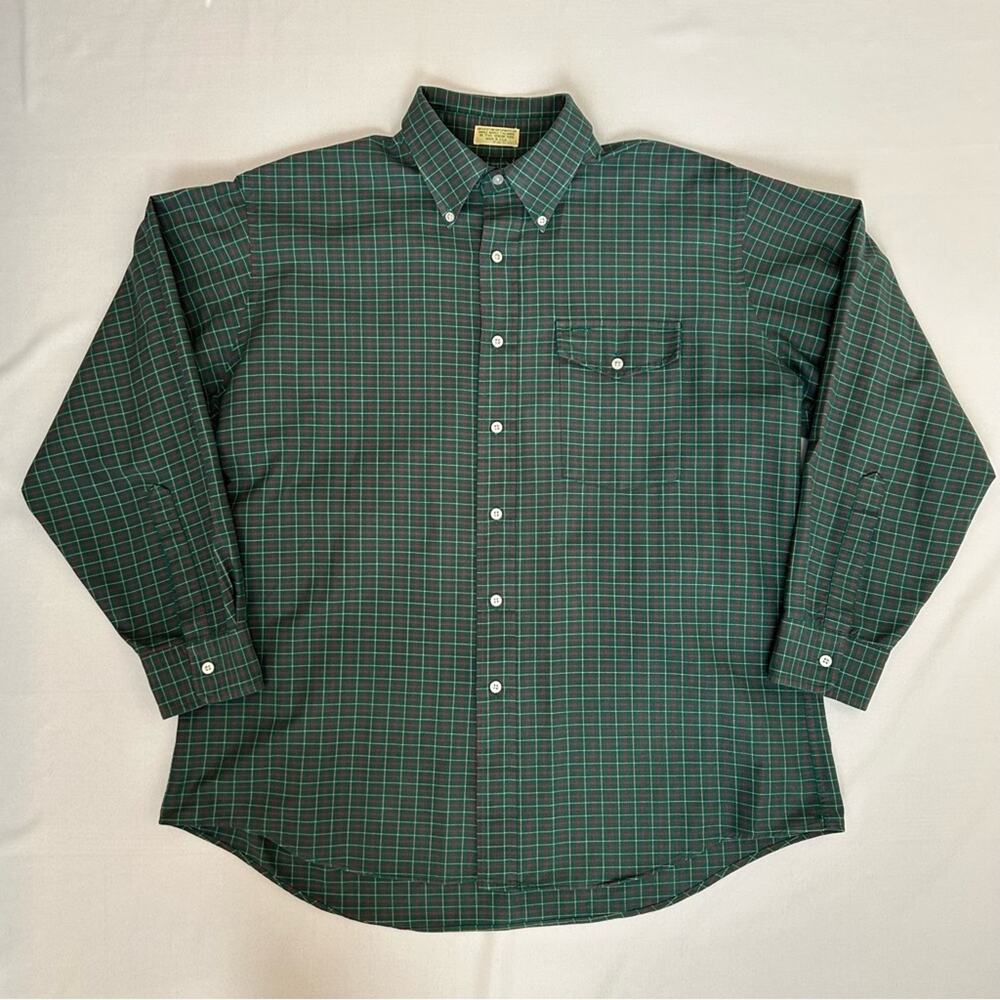 LL Bean Vintage Plaid Button Down Shirt Green Red Size 17-33